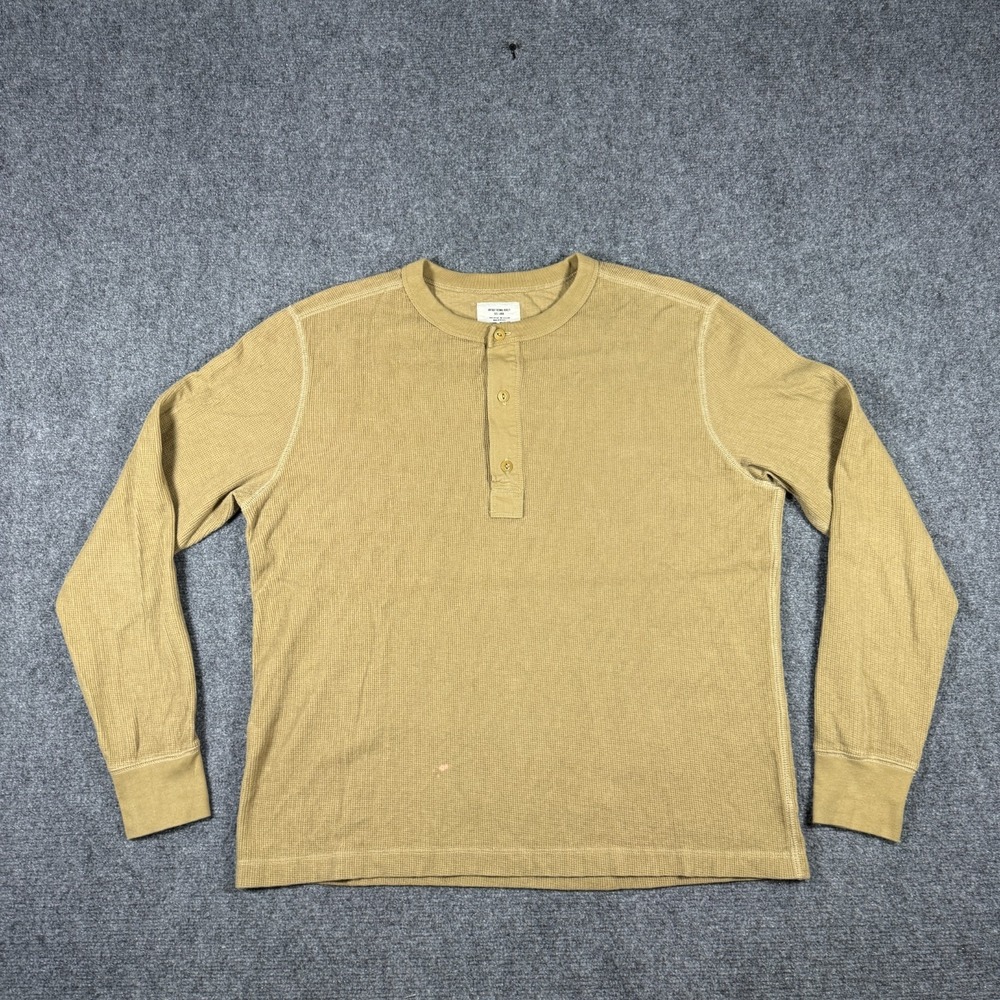 Buck Mason Vintage Thermal Henley Sandstone Fall Layering Waffle Knit Comfort L